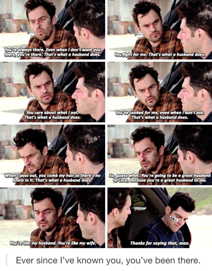 [ID: two white men, Nick and Schmidt, look at each other across 8 panels. Subtitles with dialogue found in plain text doc]